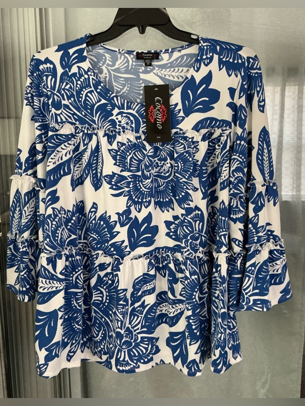 Cocomo Plus Printed 3/4 Flutter Sleeve Top